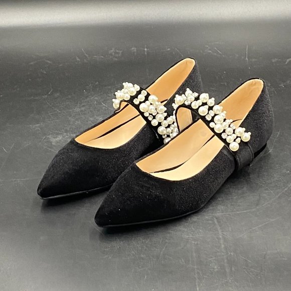 XYD Black Pointed Toe Slip On Mary Jane Flats - Picture 4 of 10